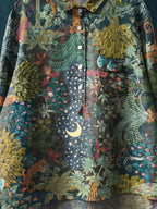 Vintage Ethnic Floral Animals Art Print Casual Cotton And Linen Shirt