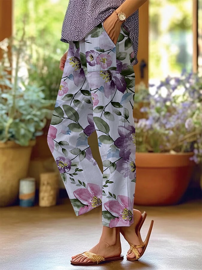Women's Art Floral Loose Casual Pants (With Pockets)