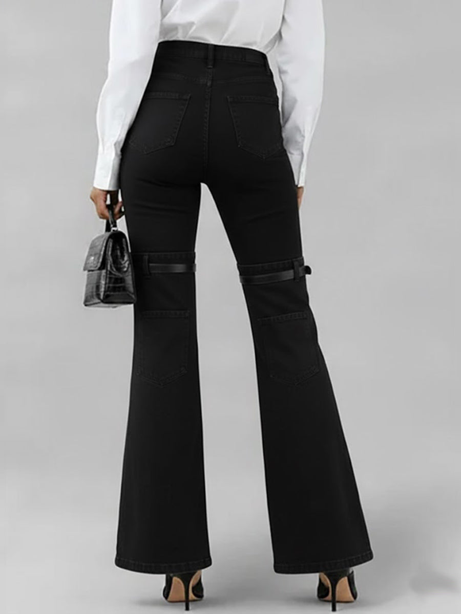 Women's High-waisted Color-blocked Loose-fitting Slightly Flared Jeans
