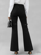 Women's High-waisted Color-blocked Loose-fitting Slightly Flared Jeans