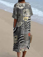 Women's Vintage Funny Abstract Figure Art Print Flowy Dress