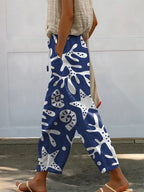Coral And Sea Shell Pattern Printed Women's 100%Cotton Casual Pants