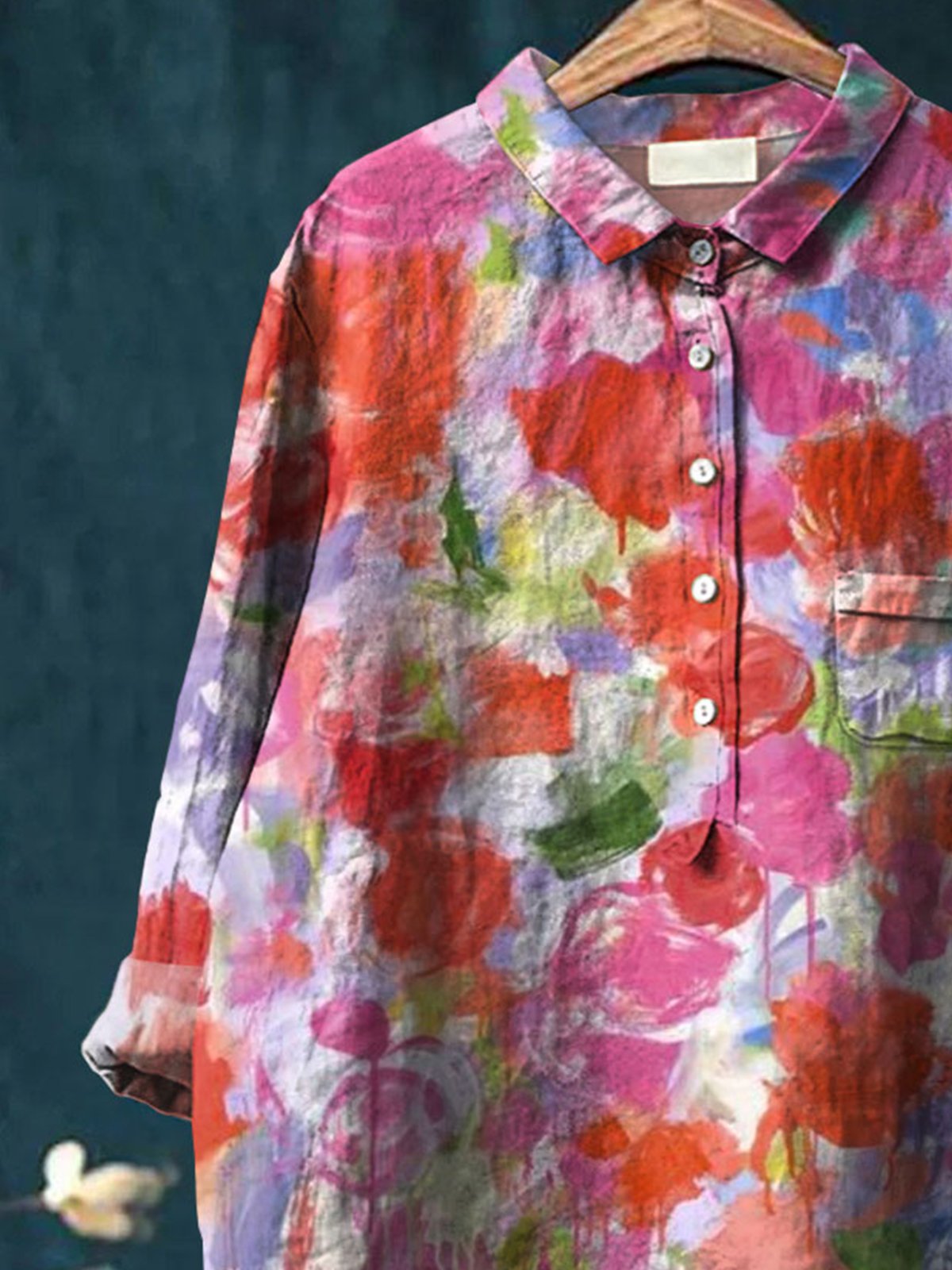 Women's Flower Painting Art Print Casual Cotton And Linen Shirt