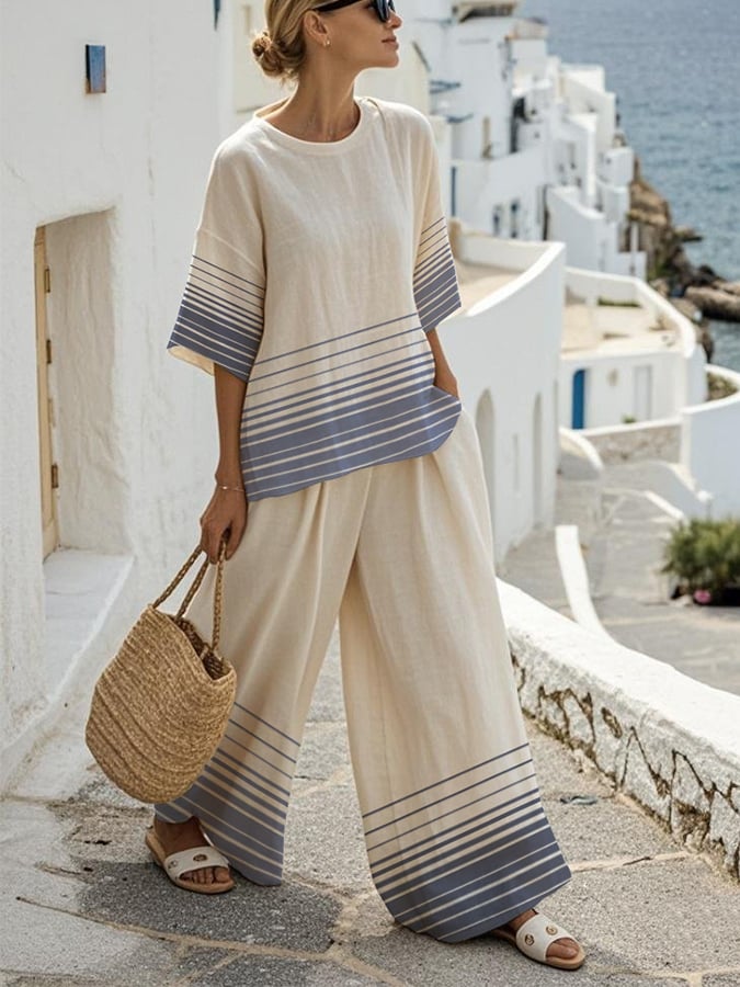 Women'S Loose Striped Pants Suit