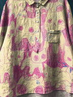 Vintage Funny Cats Art Print Casual Cotton And Linen Shirt
