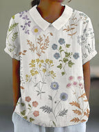 Vintage Floral Art Printed Short Sleeve Casual Shirt