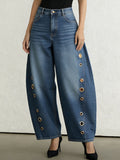 Women's High-waisted Loose-fit Wide-leg Denim Trousers