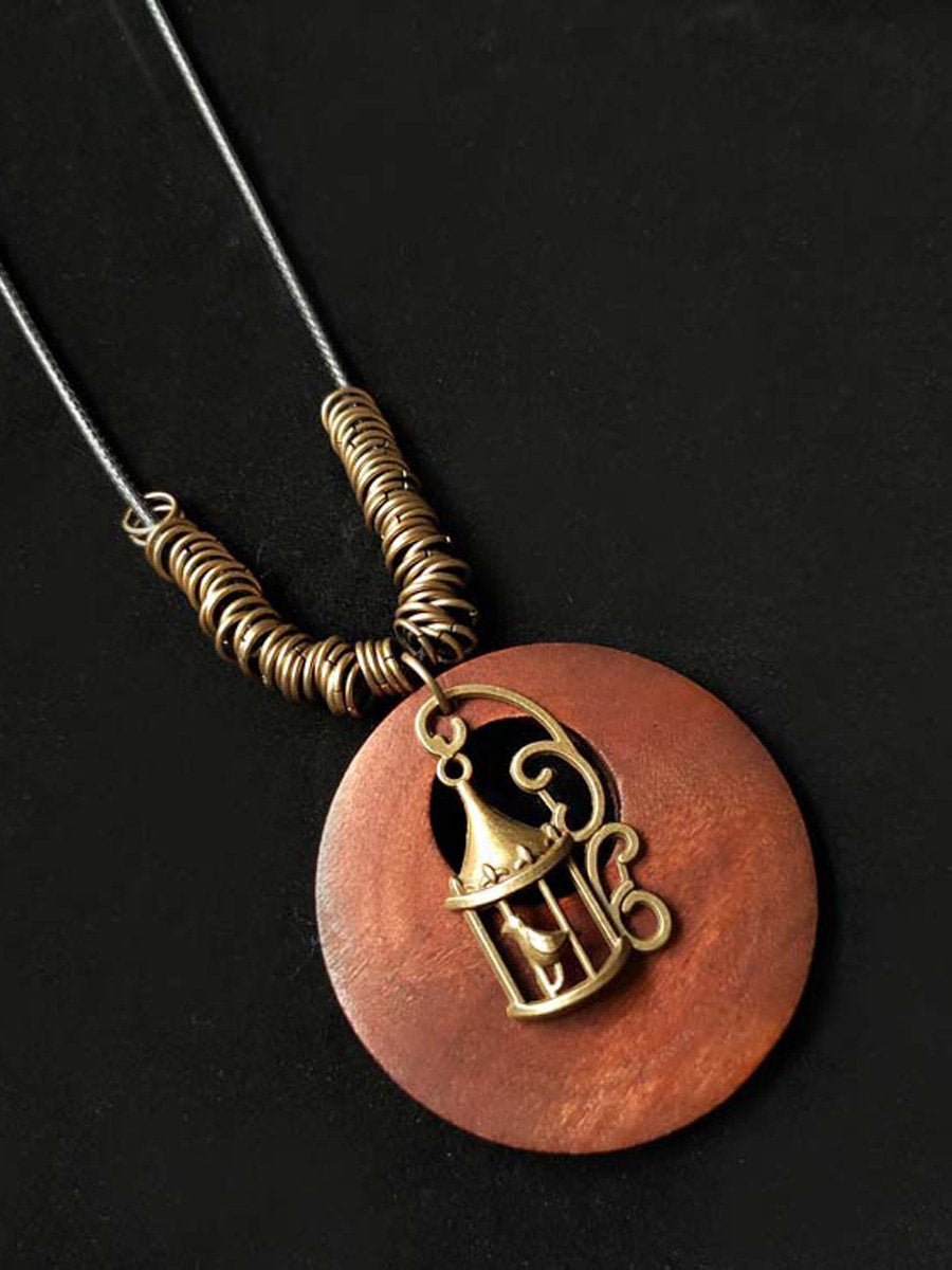 Women's Ethnic Style Wood And Alloy Long Chain Necklace