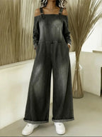 Women's Fashionable Off-the-shoulder Denim Jumpsuit