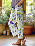 Women's Botanical Floral Design Loose Pocket Patchwork Casual Pants