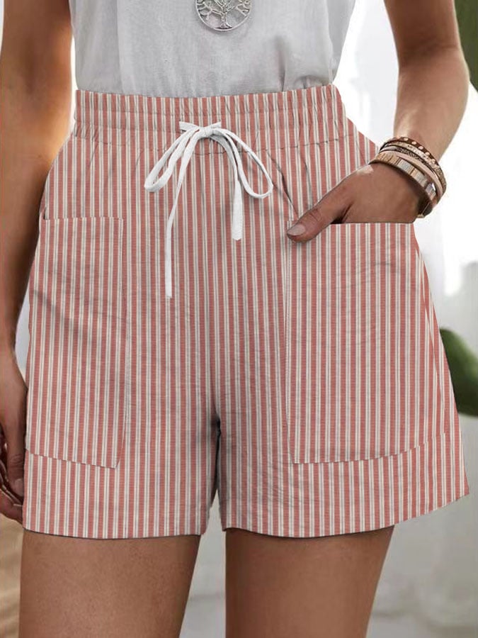 Women's Retro Striped Pocket Patchwork Loose Casual Pants
