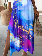 Women's V -Neck Art Splash Ink Printed Dress