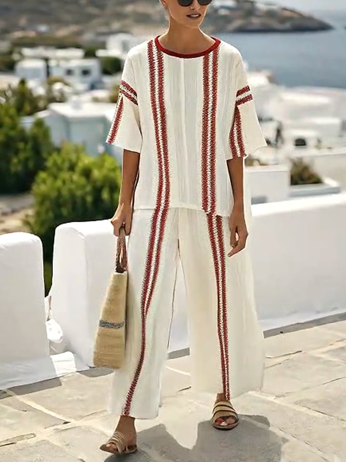 Women's Casual Loose Striped Pants Set
