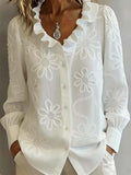 Women'S Casual Embroidered Ruffle Shirt