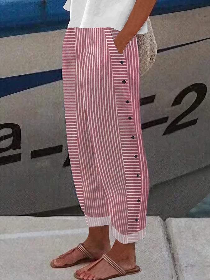Jacquard striped printed button-down slacks