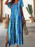 Women's V-neck Gradient Pattern Seaside Resort Dress