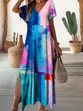 Women's V-Neck Art Fluid Pattern Dress