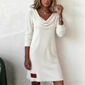 Women's long sleeve cowl neck knitted dress
