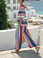 Women's Casual Loose Striped Pants Set