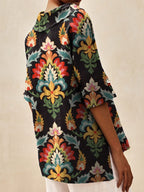Women's Vintage Ethnic Floral Art Print Casual Linen V-neck Shirt