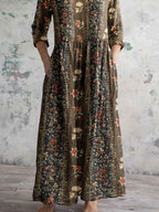 Women's Elegant Ethnic Geometric Floral Pattern Cotton Dress