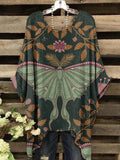 Women's Vintage Butterfly Leaf Pattern Round Neck Top]