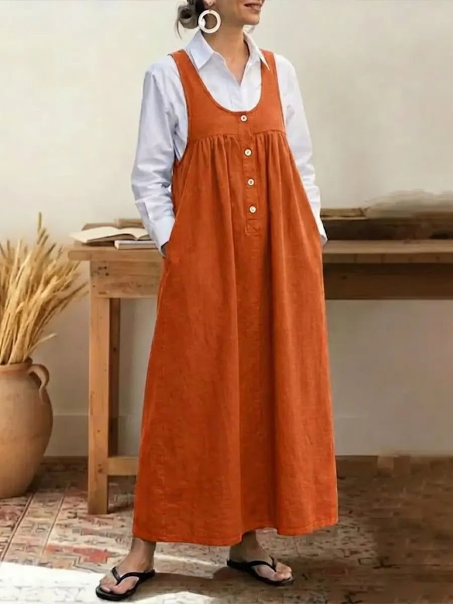 Damen einfarbig U-Ausschnitt ärmellos lässig locker Baumwolle Westenkleid