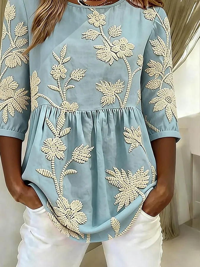 Women'S Casual Color-Blocked Short-Sleeved Top