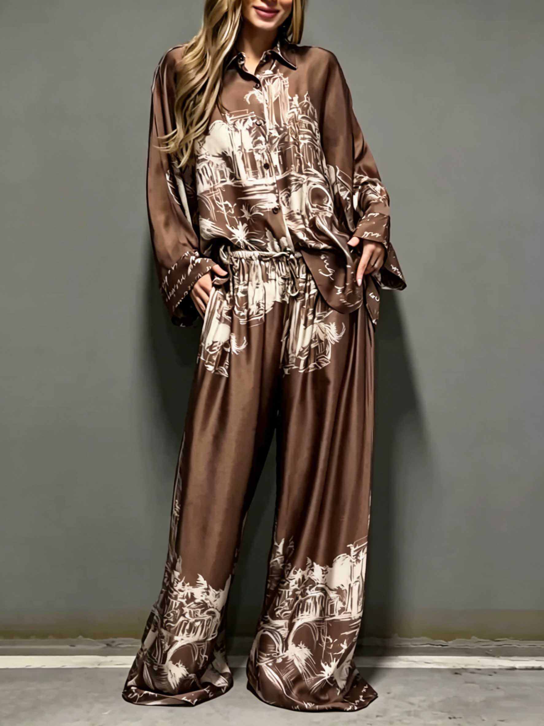 Architectural Print Satin Shirt