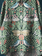 Vintage Ethnic Lovely Birds Floral Art Print Casual Cotton And Linen Shirt
