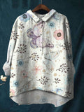 Elegant Ink Painting Of Butterflies And Flowers Printed Cotton And Linen Shirt