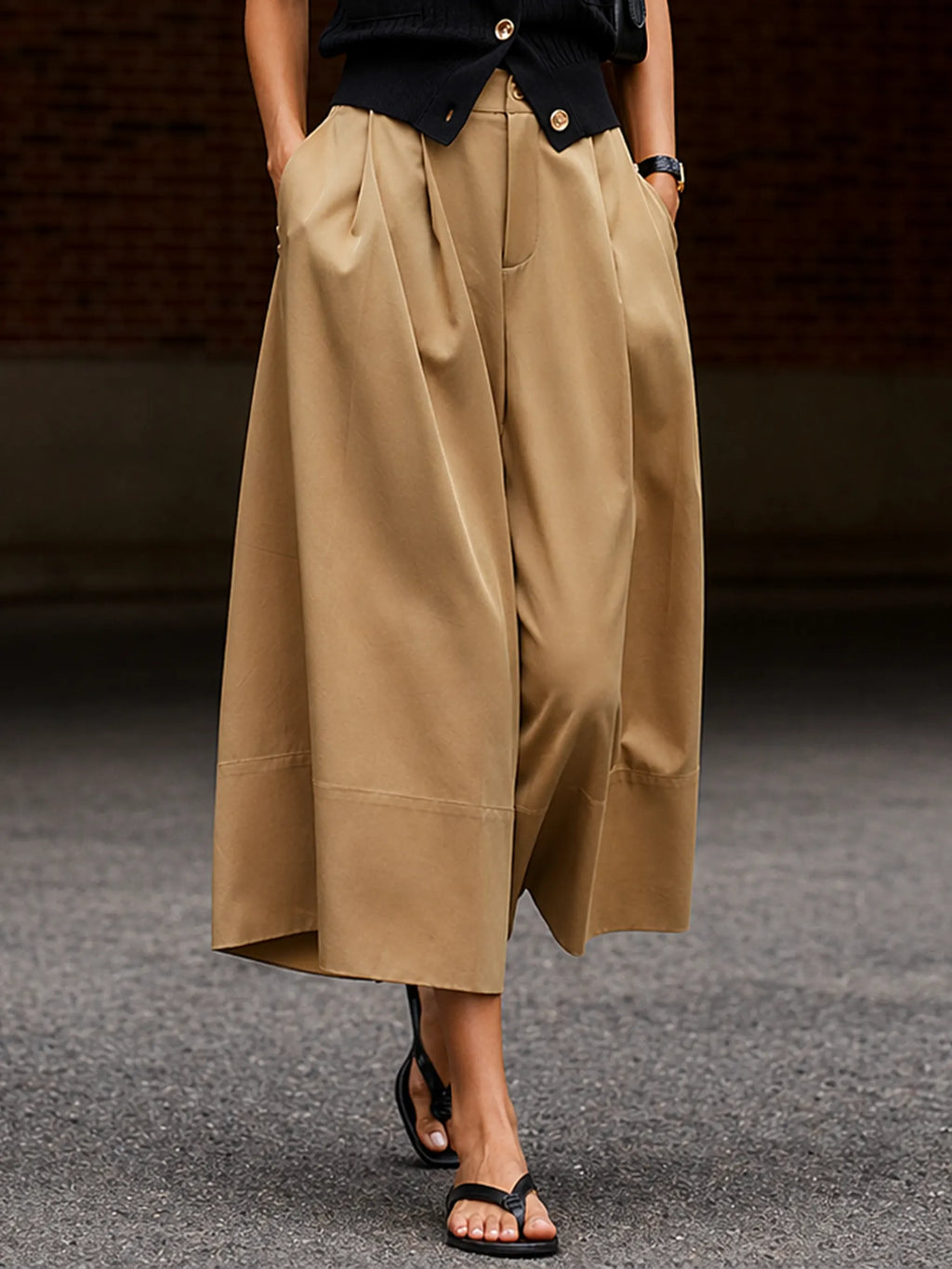 Women's Fashionable Combed Cotton Wide-leg Pants