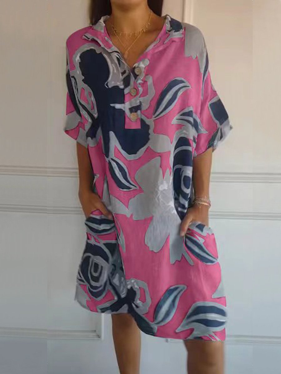 Women's Cotton and Linen Large Floral Pattern Printed Dress