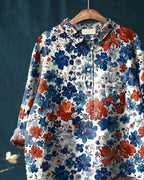 Women's Flower Print Casual Cotton And Linen Shirt