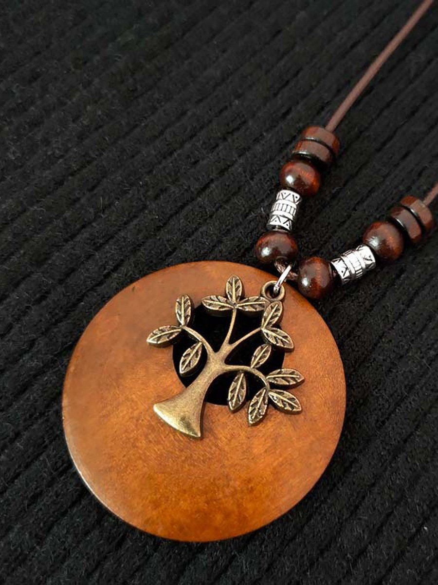 Women's Ethnic Style Wood And Alloy Long Chain Necklace
