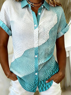 Women'S Casual Color-Blocked Print Shirt