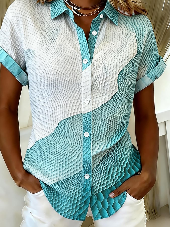 Women'S Casual Color-Blocked Print Shirt