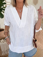 Minimalist & Cozy V-neck Cotton-linen Blouse