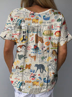 Women's Cute Dog Art Print Casual Cotton And Linen Shirt