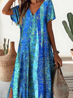 Women's V-neck Gradient Pattern Seaside Resort Dress