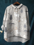 Simple Cute Deer Painting Printed Cotton And Linen Shirt