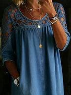 Women's Solid Color Casual Loose Denim Blouse Shirt