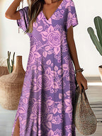 Women's V-Neck Floral Pattern Dress