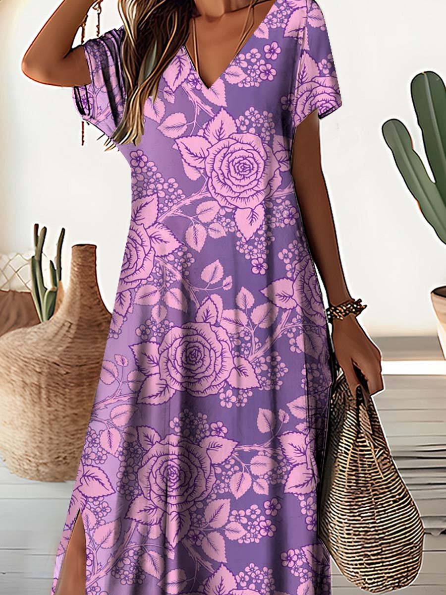 Women's V-Neck Floral Pattern Dress