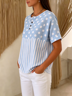 Artistic Polka Dot & Stripe Cotton-linen Blouse