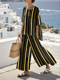 Women'S Loose Slit Contrast Striped Pants Set