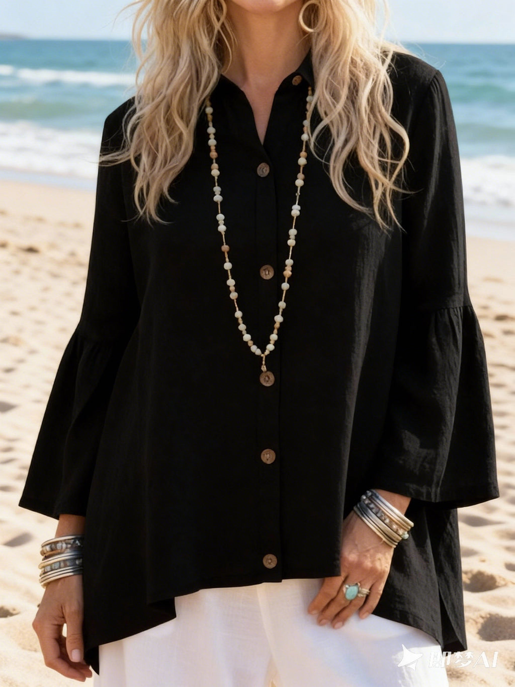 Women's Cotton And Linen Flared Long-Sleeved Shirt