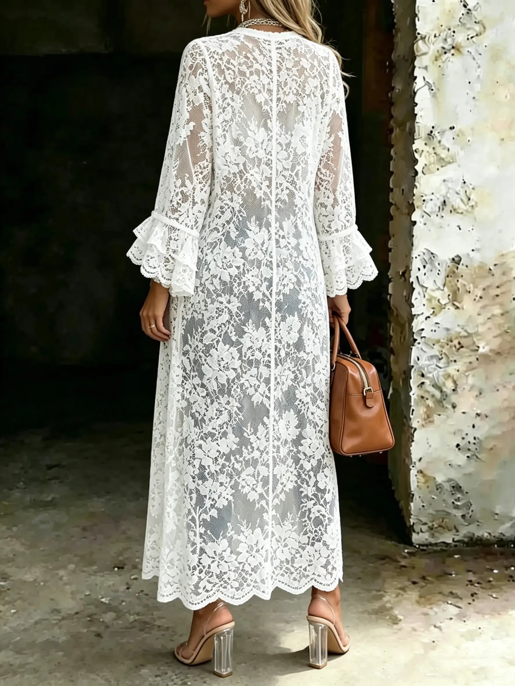 Boho Hollow Out Bell Sleeve Asymmetrical High Low Cover Up Tops