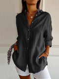 Women's Single-Row Buttons Pleated Solid Color Shirt
