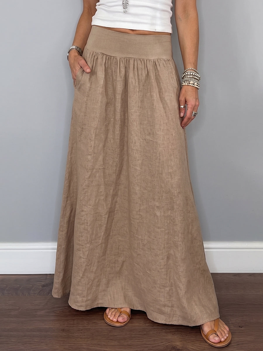 Cozy Minimalist Wide-waist Cotton-linen Maxi Skirt